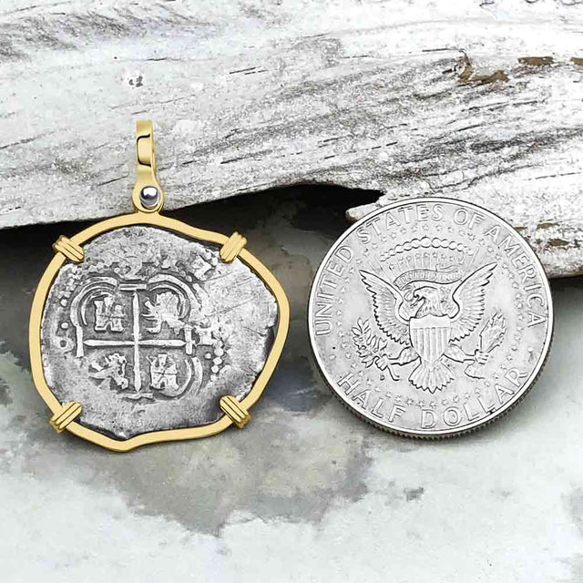 Pirate Era 1657 Spanish 2 Reale Cob Piece of Eight 14K Gold Pendant