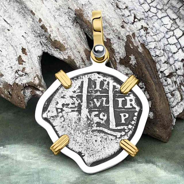 1659 Consolacion Shipwreck Pirate Era Spanish 1 Reale Piece of Eight 14K Gold & Sterling Silver Pendant