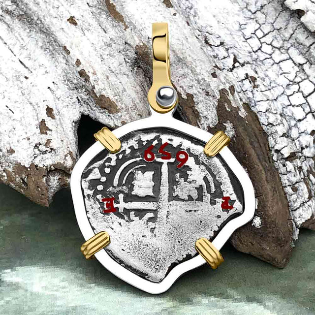 1659 Consolacion Shipwreck Pirate Era Spanish 1 Reale Piece of Eight 14K Gold & Sterling Silver Pendant