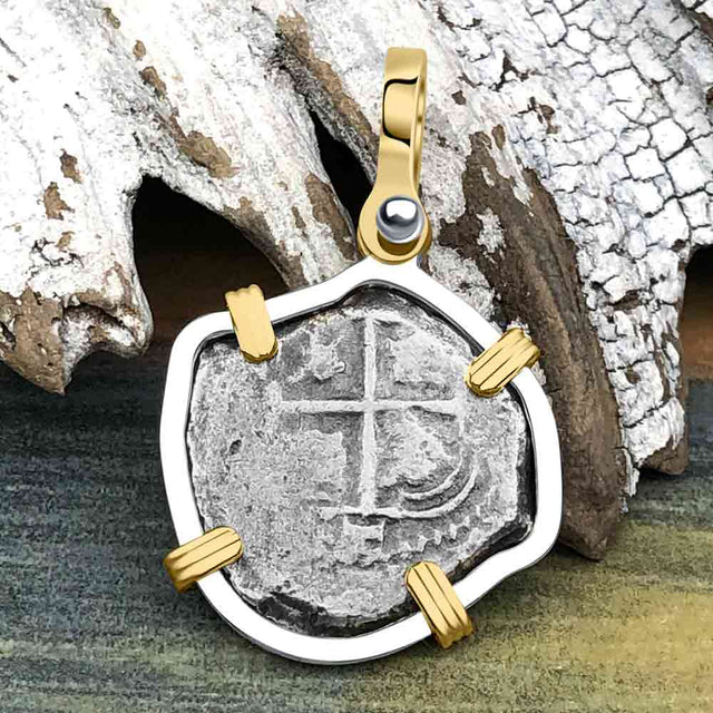 1664 Consolacion Shipwreck Pirate Era Spanish 1 Reale Piece of Eight 14K Gold & Sterling Silver Pendant