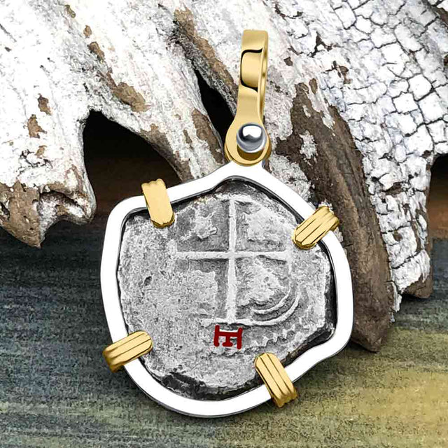 1664 Consolacion Shipwreck Pirate Era Spanish 1 Reale Piece of Eight 14K Gold & Sterling Silver Pendant