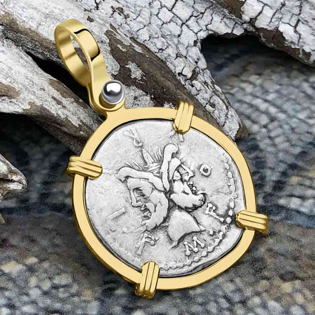 Roman Republic Silver Denarius 119 BC Janus - the God of Beginnings, Change and Endings 14K Gold Pendant
