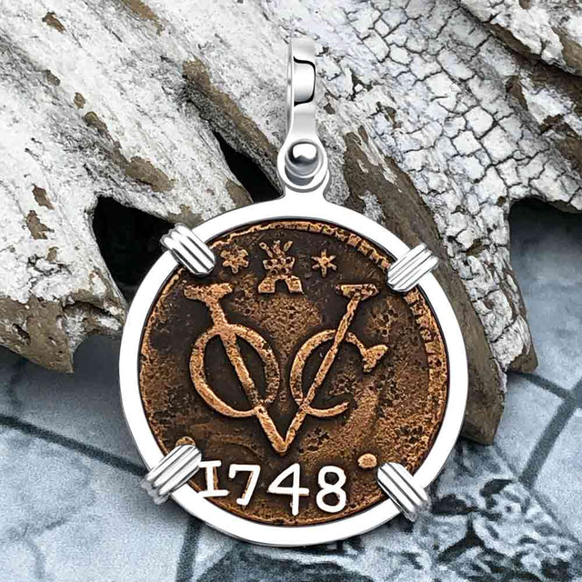 VOC - Dutch East India Company Shipwreck -1748 1 Duit Sterling Silver Pendant