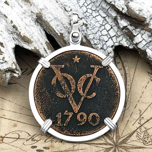 VOC - Dutch East India Company Shipwreck 1790 LARGE 2 Duit Sterling Silver Pendant