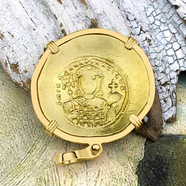Byzantine Jesus Christ Histamenon Gold Coin Circa 1071 AD 18K Gold Pendant