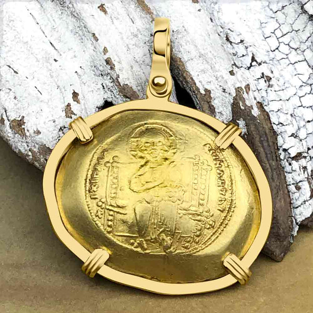 Byzantine Jesus Christ King of Kings Gold Histamenon Nomisma Coin Circa 1059 AD 18K Gold Pendant
