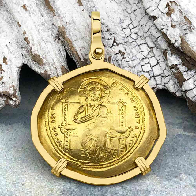 Byzantine Jesus Christ King of Kings 24K Gold Histamenon Nomisma Coin Circa 1059 AD 18K Gold Pendant