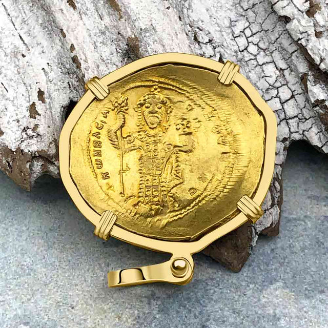 Byzantine Jesus Christ King of Kings 24K Gold Histamenon Nomisma Coin Circa 1059 AD 18K Gold Pendant