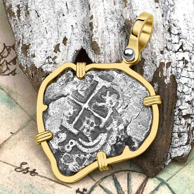 Heart Shaped Pirate Era 1728 Spanish 2 Reale Cob Piece of 8 14K Gold Pendant