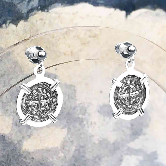Medieval Hungary 1140 AD Cross of Faith & Perseverance Sterling Silver Post Earrings