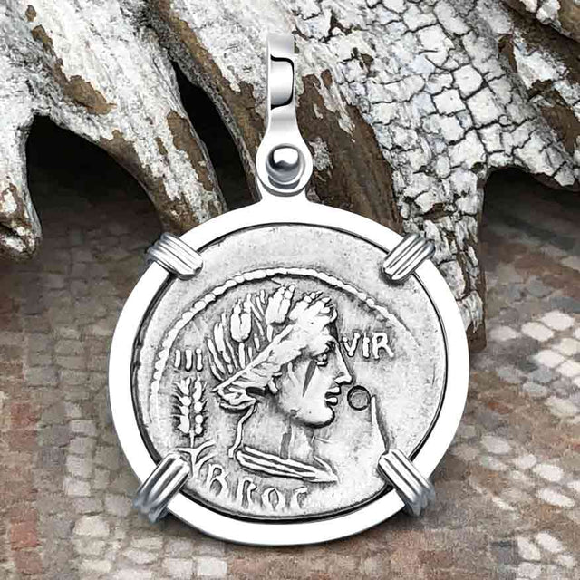 Roman Republic Silver Denarius 63 BC Ceres the Goddess of Motherhood Sterling Silver Pendant