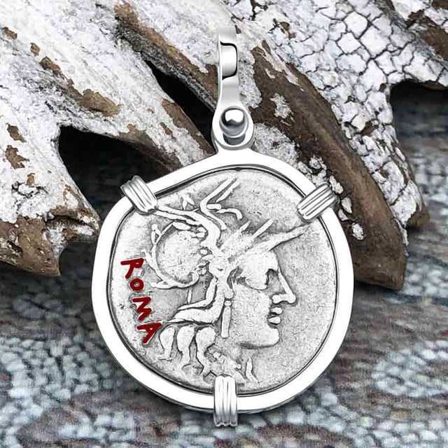 Roman Republic Silver Denarius 119 BC Roma & Victory Sterling Silver Pendant