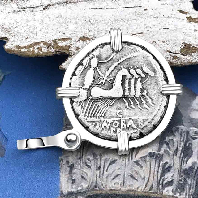 Roman Republic Silver Denarius Serratus 82 BC Jupiter & Victory Sterling Silver Pendant
