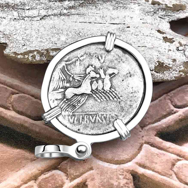 Roman Republic Silver Denarius 85 BC Apollo and Victory Sterling Silver Pendant | Artifact #4412