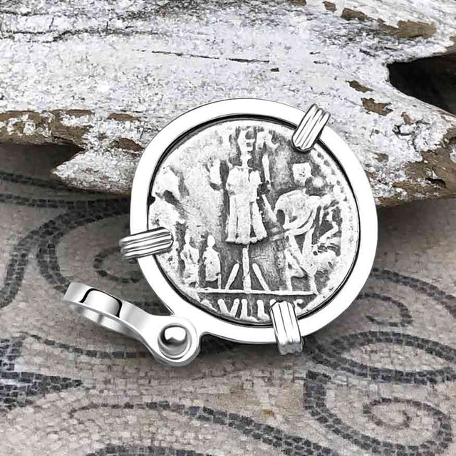 Roman Republic Silver Denarius 62 BC Concordia 14K Gold & Sterling Silver Pendant