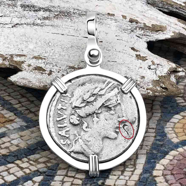 Roman Republic Silver Denarius 49 BC Salus, the Goddess of Prosperity Sterling Silver Pendant | Artifact #4415