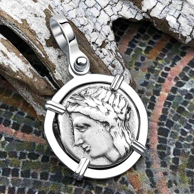 Ancient Greek Lion & Apollo Miletos Silver Drachm 350 BC Sterling Silver Pendant