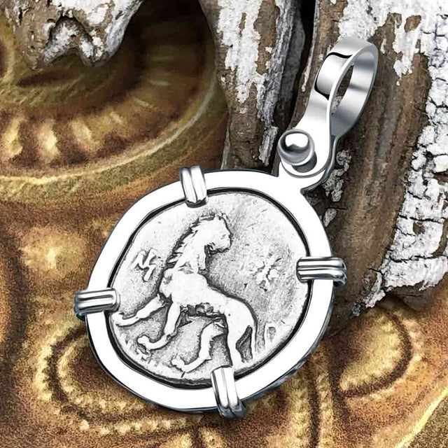 Ancient Greek Lion & Apollo Miletos Silver Drachm 350 BC Sterling Silver Pendant