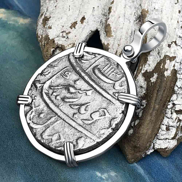 Taj Mahal Sunken Treasure - Arthur C Clarke's 1702 Shipwreck 1 Rupee Silver Coin 14K White Gold Pendant