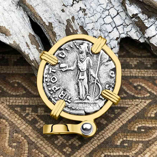 Roman Empire Silver Denarius Coin of Marcus Aurelius, the Philosopher Warrior 153 AD 14K Gold Pendant