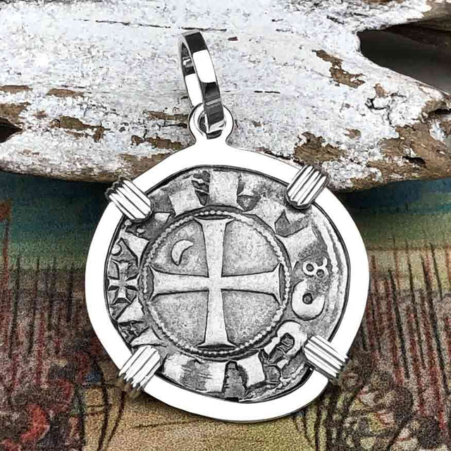 Templar Knights Era Antioch Crusader Medieval Silver Denier Helmet Head Coin of the Crusades Sterling Silver Pendant