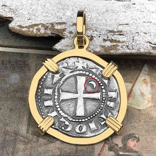 Templar Knights Era Antioch Crusader Medieval Silver Denier - Helmet Head - Coin of the Crusades 14K Gold Pendant