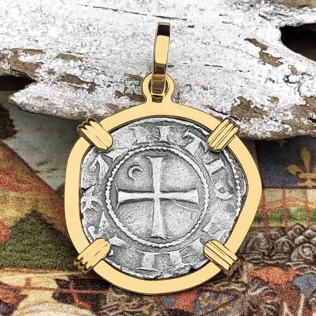 Templar Knights Era Antioch Crusader Medieval Silver Denier - Helmet Head - Coin of the Crusades 14K Gold Pendant