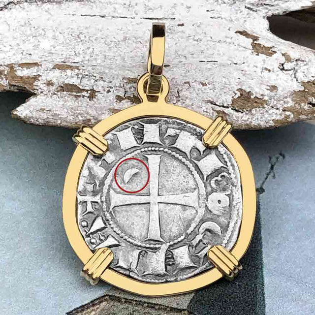 Templar Knights Era Antioch Crusader Medieval Silver Denier - Helmet Head - Coin of the Crusades 14K Gold Pendant