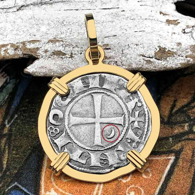 Templar Knights Era Antioch Crusader Medieval Silver Denier - Helmet Head - Coin of the Crusades 14K Gold Pendant