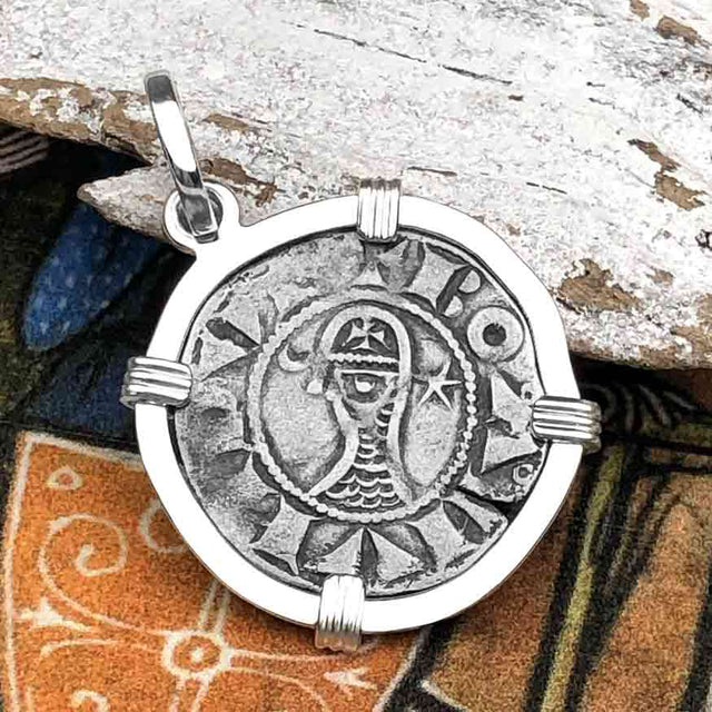 Templar Knights Era Antioch Crusader Medieval Silver Denier Helmet Head Coin of the Crusades Sterling Silver Pendant