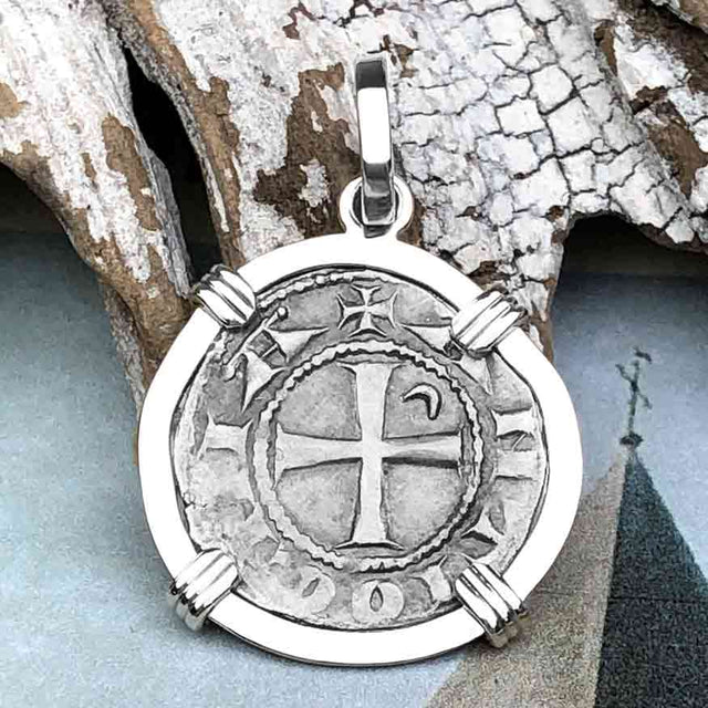 Templar Knights Era Antioch Crusader Medieval Silver Denier - Helmet Head - Coin of the Crusades 14K White Gold Pendant