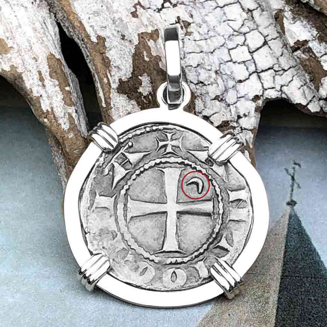 Templar Knights Era Antioch Crusader Medieval Silver Denier - Helmet Head - Coin of the Crusades 14K White Gold Pendant