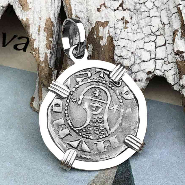 Templar Knights Era Antioch Crusader Medieval Silver Denier - Helmet Head - Coin of the Crusades 14K White Gold Pendant