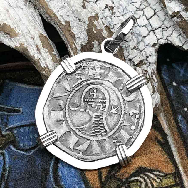 Templar Knights Era Antioch Crusader Medieval Silver Denier - Helmet Head - Coin of the Crusades 14K White Gold Pendant