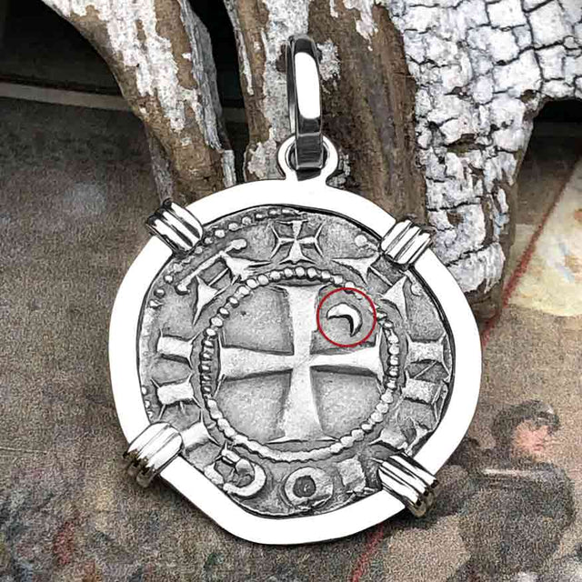 Templar Knights Era Antioch Crusader Medieval Silver Denier - Helmet Head - Coin of the Crusades 14K White Gold Pendant