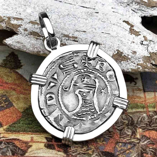 Templar Knights Era Antioch Crusader Medieval Silver Denier - Helmet Head - Coin of the Crusades 14K White Gold Pendant