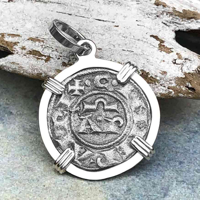 Sicilian Silver Denaro – the Templar-Era Cross and Stars of Medieval Italy Sterling Silver Pendant