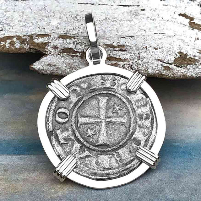 Sicilian Silver Denaro – the Templar-Era Cross and Stars of Medieval Italy Sterling Silver Pendant