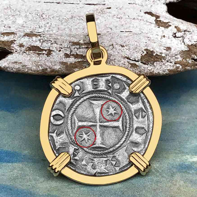Sicilian Silver Denaro – the Templar-Era Cross and Stars of Medieval Italy 14K Gold Pendant