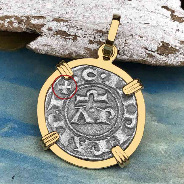 Sicilian Silver Denaro – the Templar-Era Cross and Stars of Medieval Italy 14K Gold Pendant