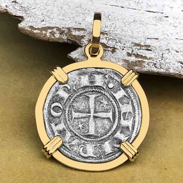 Sicilian Silver Denaro – the Templar-Era Cross and Stars of Medieval Italy 14K Gold Pendant