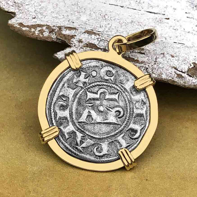 Sicilian Silver Denaro – the Templar-Era Cross and Stars of Medieval Italy 14K Gold Pendant