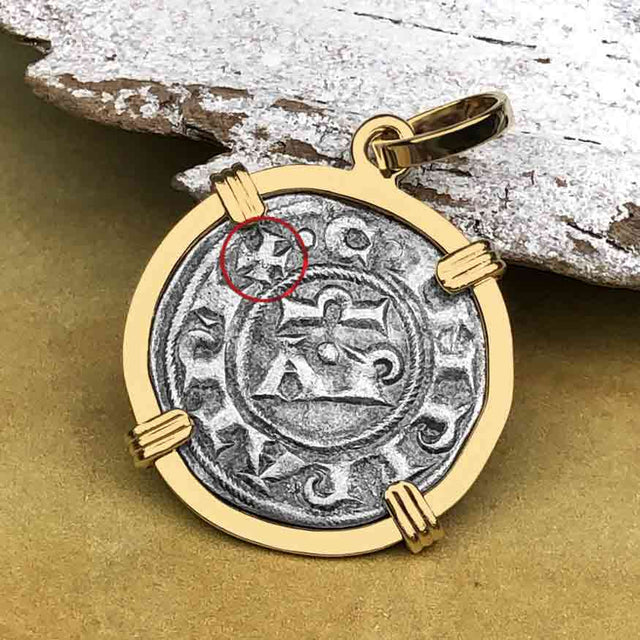 Sicilian Silver Denaro – the Templar-Era Cross and Stars of Medieval Italy 14K Gold Pendant