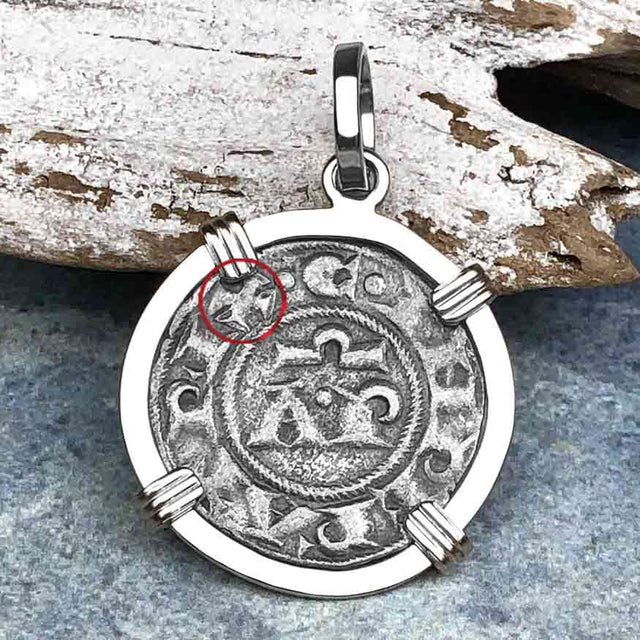 Sicilian Silver Denaro – the Templar-Era Cross and Stars of Medieval Italy 14K White Gold Pendant
