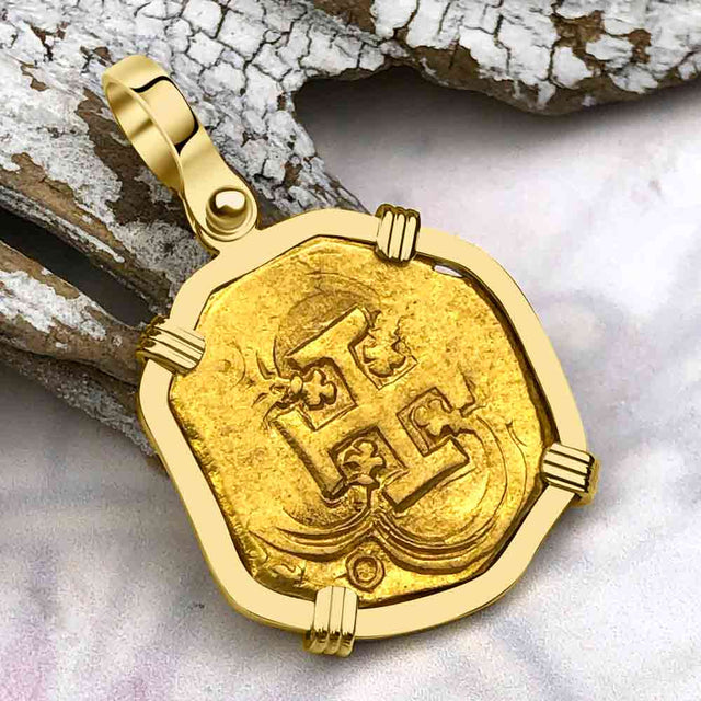Pirate Era Circa 1620 22K Gold Two Escudo - the Legendary Doubloon - 18K Gold Pendant