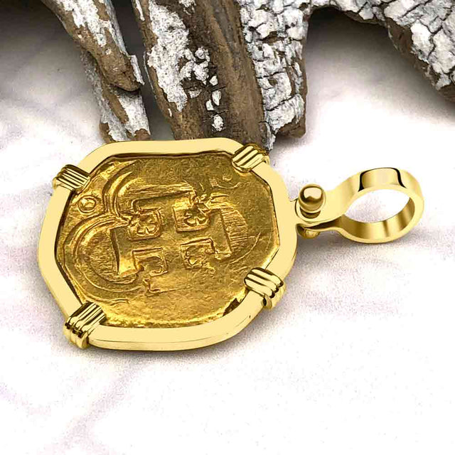 Pirate Era Circa 1620 22K Gold Two Escudo - the Legendary Doubloon - 18K Gold Pendant
