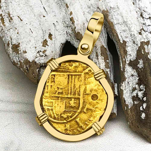 Pirate Era Circa 1592 22K Gold One Escudo - the Legendary Doubloon - 18K Gold Pendant