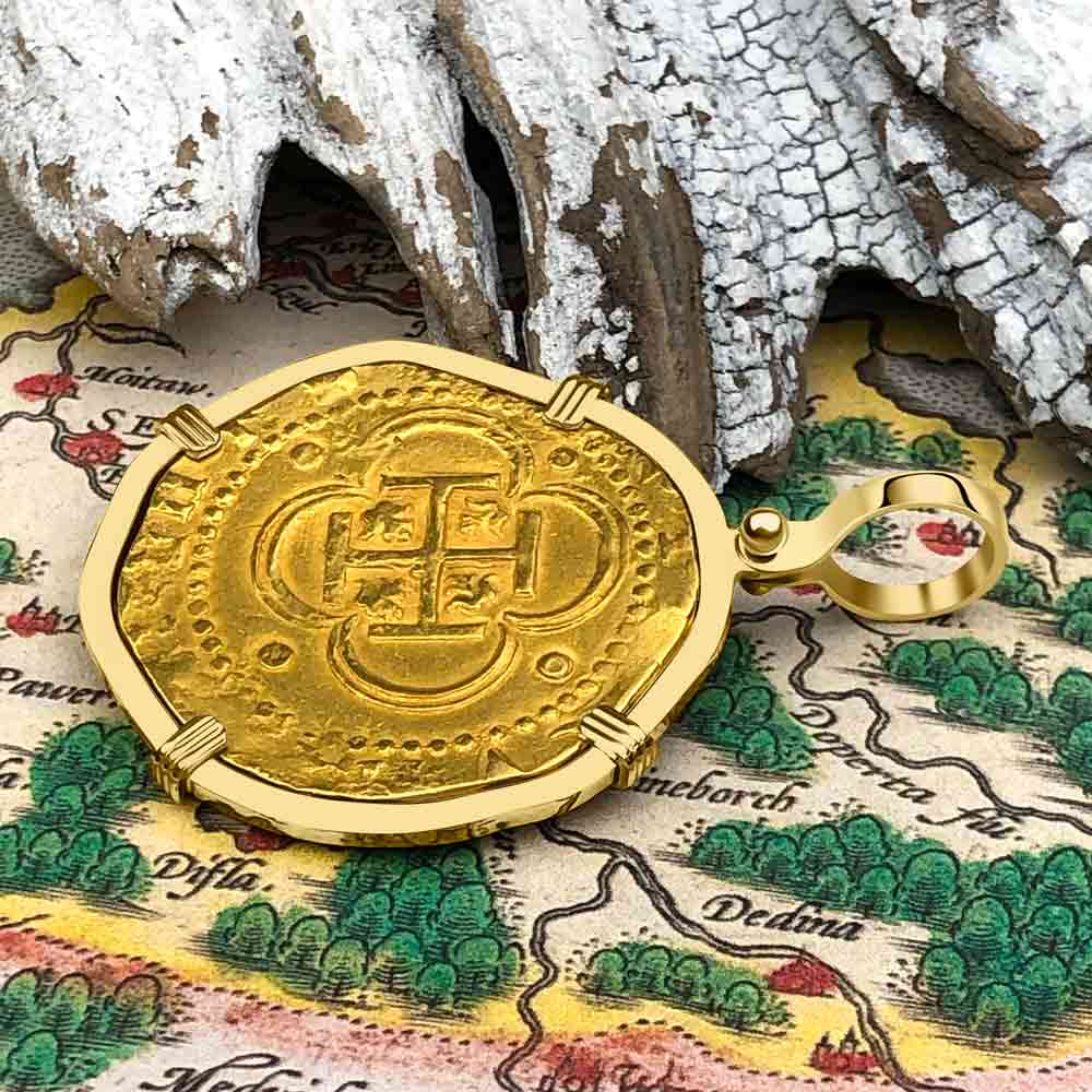 Pirate Era Circa 1580 22K Gold Four Escudo - the Legendary Doubloon - 18K Gold Pendant