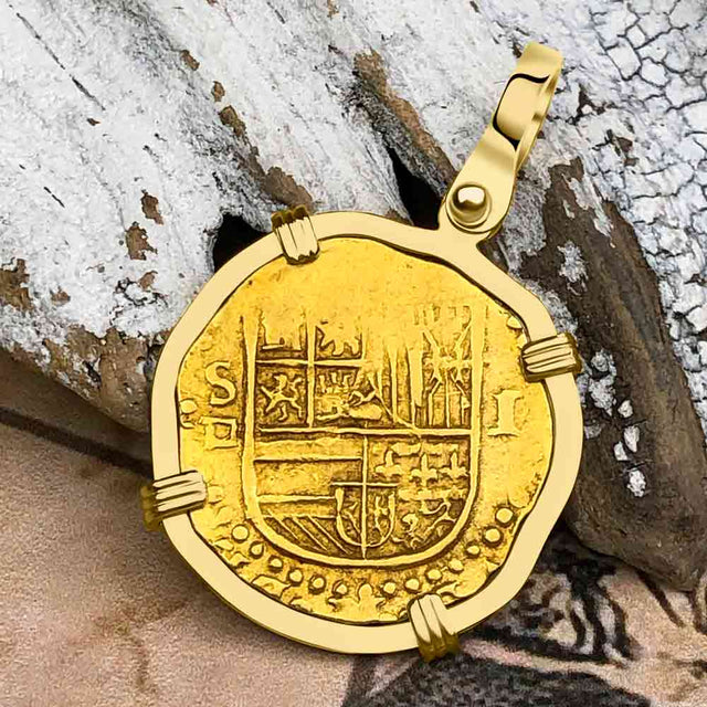 Pirate Era Circa 1566 22K Gold One Escudo - the Legendary Doubloon - 18K Gold Pendant