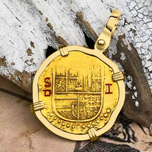 Pirate Era Circa 1566 22K Gold One Escudo - the Legendary Doubloon - 18K Gold Pendant